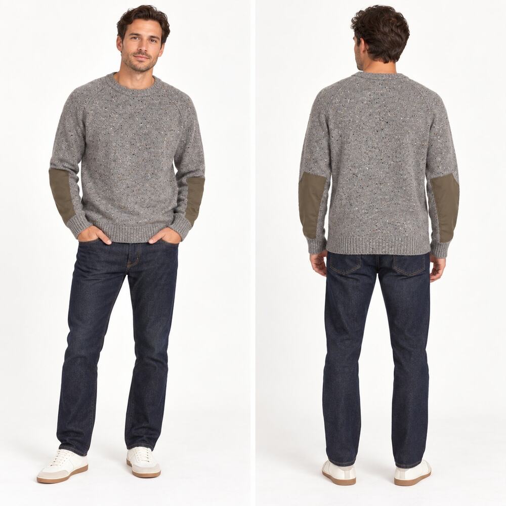 Line of Trade Donegal Guide Sweater XL Gray Wool Blend Elbow Patch Crewneck